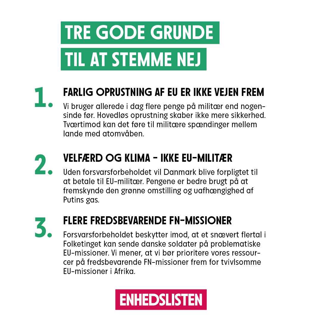 nvillumsen's tweet photo. Husk at stemme i dag!❌🗳
 
Hvis du mangler lidt flere gode grunde til at stemme NEJ, så kig med her👇🏻
 #StemNej #eudk #dkpol #forsvarsforbeholdet #forsvarsforbehold  
https://t.co/gm5tUyKVZe https://t.co/zeNASLiPow