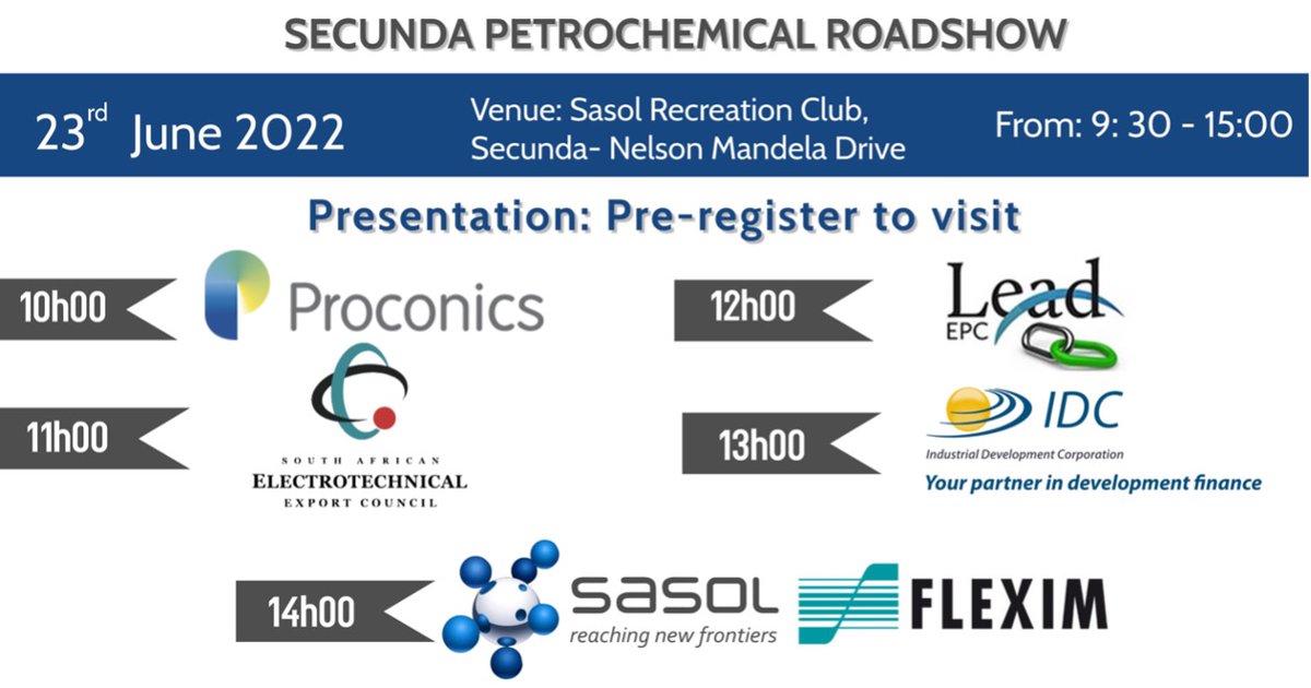 The Annual Secunda Petrochemical Roadshow- 23 June 2022. FREE VISITOR ENTRY. Pre-register to visit the Roadshow and attend the presentations: africanpetrochemicals.co.za/roadshow-pre-r… 

#petrochemical #oilandgas #construction #powergeneration #energy #mining #engineering #procurement #esg #epc