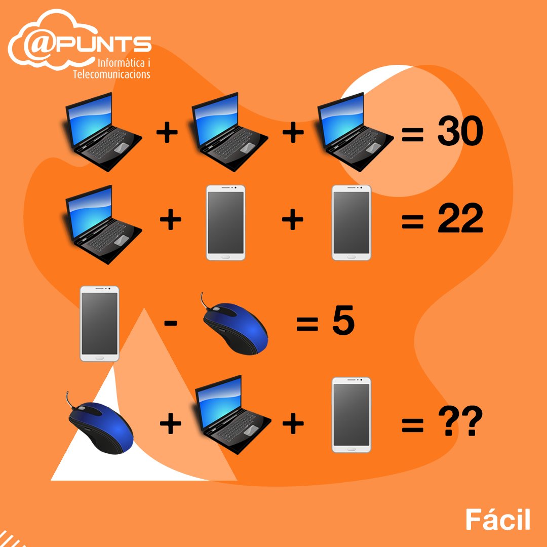 GrupApunts's tweet photo. 🧩 ¿Eres capaz de resolver este pequeño acertijo? 🧩

⏩ En grup apunts te retamos!!

Poco a poco iremos subiendo la dificultad para que el reto sea más emocionante.😆

👉 Deja el resultado en los comentarios para ver si has acertado.

#acertijovisual #apunts #acertijoinformatico https://t.co/ncFEHuLlNM