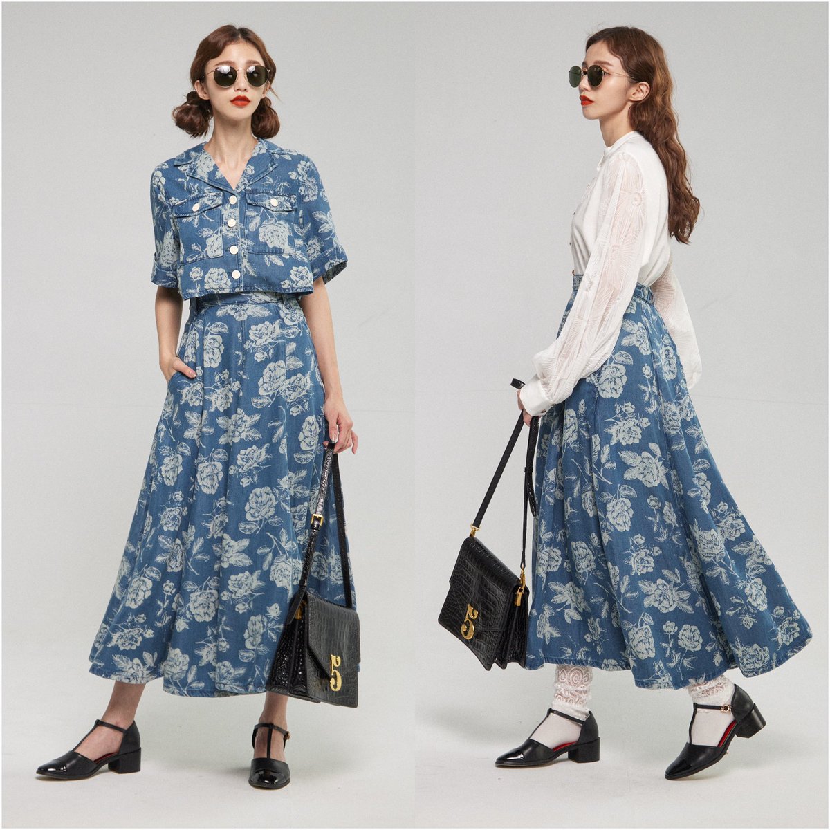 Tnewties イザベルの横顔　花柄デニムスカート　Sサイズ スカート – Tnewties