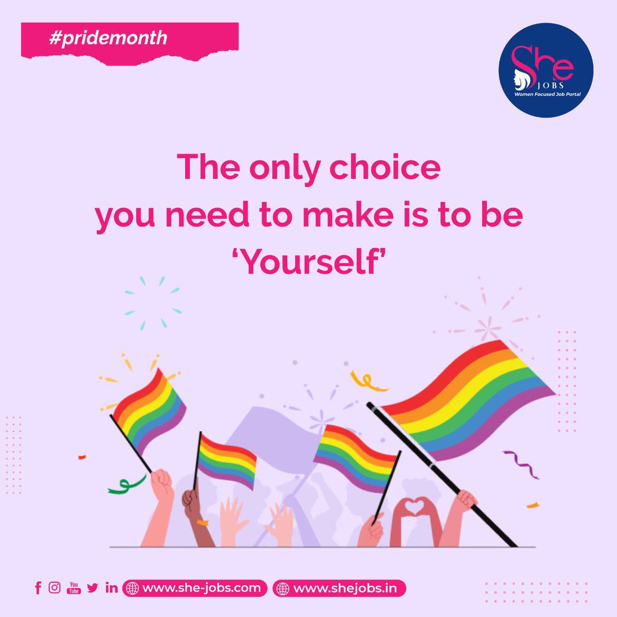 SheJobs's tweet image. 𝗦𝗵𝗲𝗝𝗼𝗯𝘀 continue to raise awareness, change the viewpoint of the society and encourage inclusiveness.
#pridemonth #pride2022 #SheForHer #skills #skilledjobs #jobs #career #jobapplication #newjob