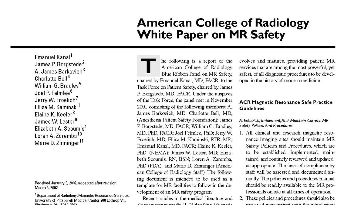 Year of MRI Safety (@mryearof) on Twitter photo This month (June, 2022) is the 20th anniversary of the initial publication of the <a href="/RadiologyACR/">American College of Radiology</a> 'White Paper on MR Safety' (ajronline.org/doi/full/10.22…) the publication that kicked off a 5-times-updated, world-recognized #MRIsafety best practice manual. This month (June, 2022) is the 20th anniversary of the initial publication of the <a href="/RadiologyACR/">American College of Radiology</a> 'White Paper on MR Safety' (ajronline.org/doi/full/10.22…) the publication that kicked off a 5-times-updated, world-recognized #MRIsafety best practice manual.