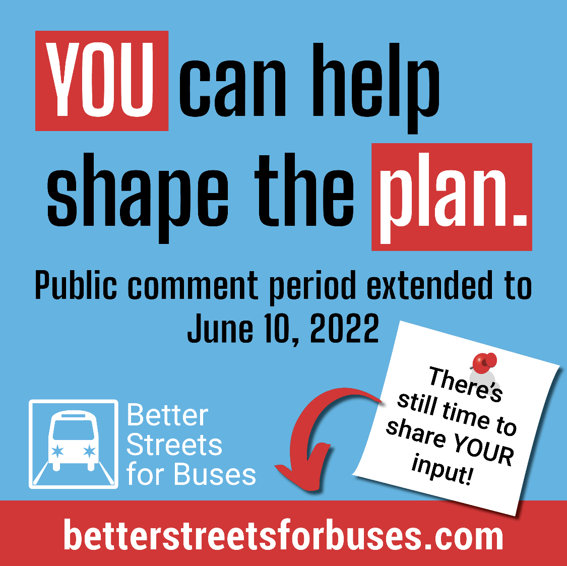 ChicagoDOT's tweet photo. The public comment period for Better Streets for Buses has been extended to June 10! Your input will help guide future investment in Chicago street infrastructure—visit https://t.co/VyLWJAj6Mo! #betterstreetsforbuses #YourCDOT https://t.co/MiW1N9L43u