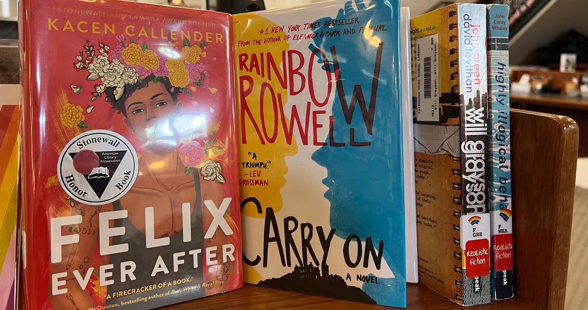 FHSLibrary1906's tweet image. June is Pride Month. You have until June 13 to return books. So, why not come in and grab one of these reads as we coast to the end! (Reminder: Most of our #lgbtq books have rainbows on the spines) #DevilsRead