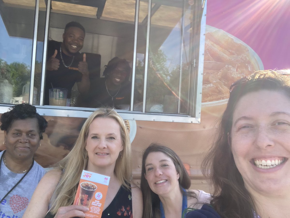 Thankful for the <a href="/dunkindonuts/">Dunkin'</a> truck on site nice and early for these sleepy teachers. Thank you so much for bringing the coffee to me and the morning smiles and laughs! #WeAreFeatherbedLane