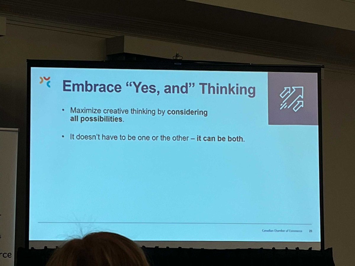 We love this slide from the <a href="/CdnChamberofCom/">Canadian Chamber of Commerce</a>'s presentation at the <a href="/AtlanticCofC/">Atlantic Chamber</a>'s #2022AGM.

What a great way to approach business, marketing and life! 

#YesAnd #ChamberofCommerce <a href="/ChtownChamber/">Greater Charlottetown Area Chamber of Commerce</a>