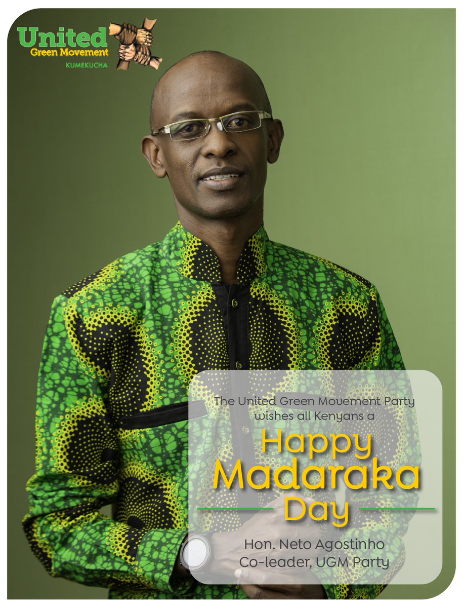 UGMParty's tweet photo. The true meaning of  #MadarakaDay is in having independent institutions,community based economics that puts food on mwananchi's table, in equal opportunities &amp; equitable distribution of resources. It is in voting for a gov't that will serve the people of Kenya!! @NetoAgostinhoMP https://t.co/uUO7SonCVP