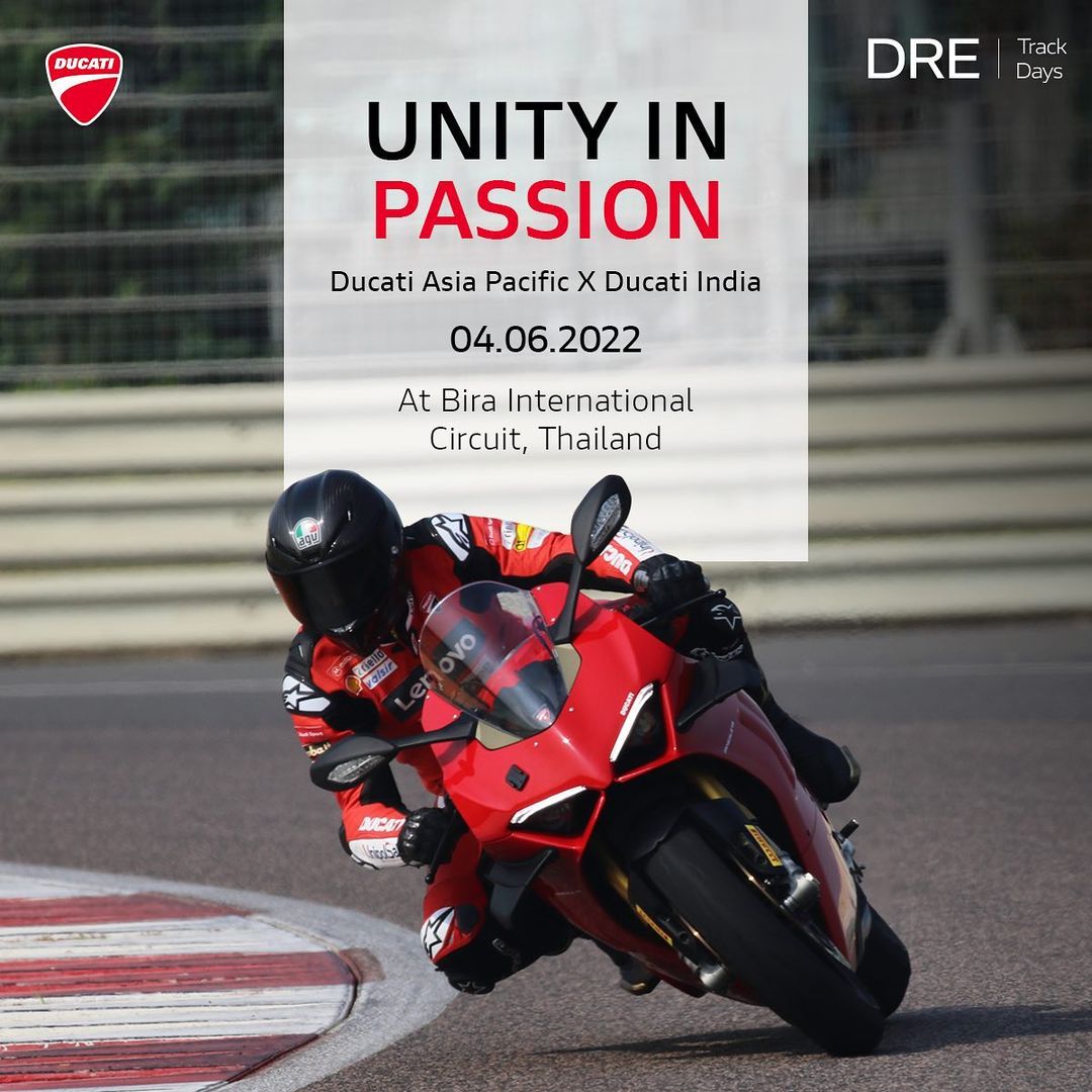 Ducati_India's tweet photo. Brace yourself for a day full of exhilaration, fun and passion as Ducati Asia Pacific gears up to host 30 riders from Ducati India for #DRETrackDays, who will get an exclusive chance to ride the new #PanigaleV4S 2022 on 4th June 2022 at @biracircuit, Thailand🇹🇭 https://t.co/su0Ho4Fpa9