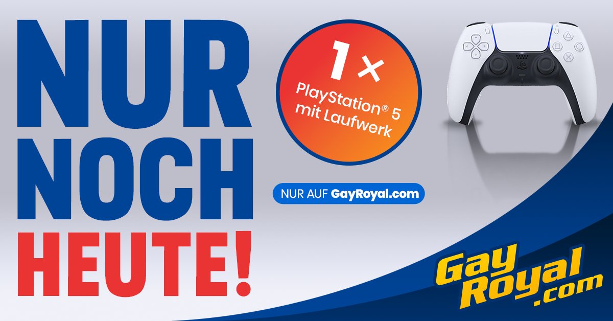 GayRoyal's tweet photo. Nur noch heute! Deine LETZTE CHANCE eine brandneue PlayStation 5 zu gewinnen mit GayRoyal XL! 

Alles dazu auf https://t.co/b7dtUAd9QC

#PS5 #PlayStation5 #Gewinnen #GayRoyal #gaymer https://t.co/KOzeaw907c