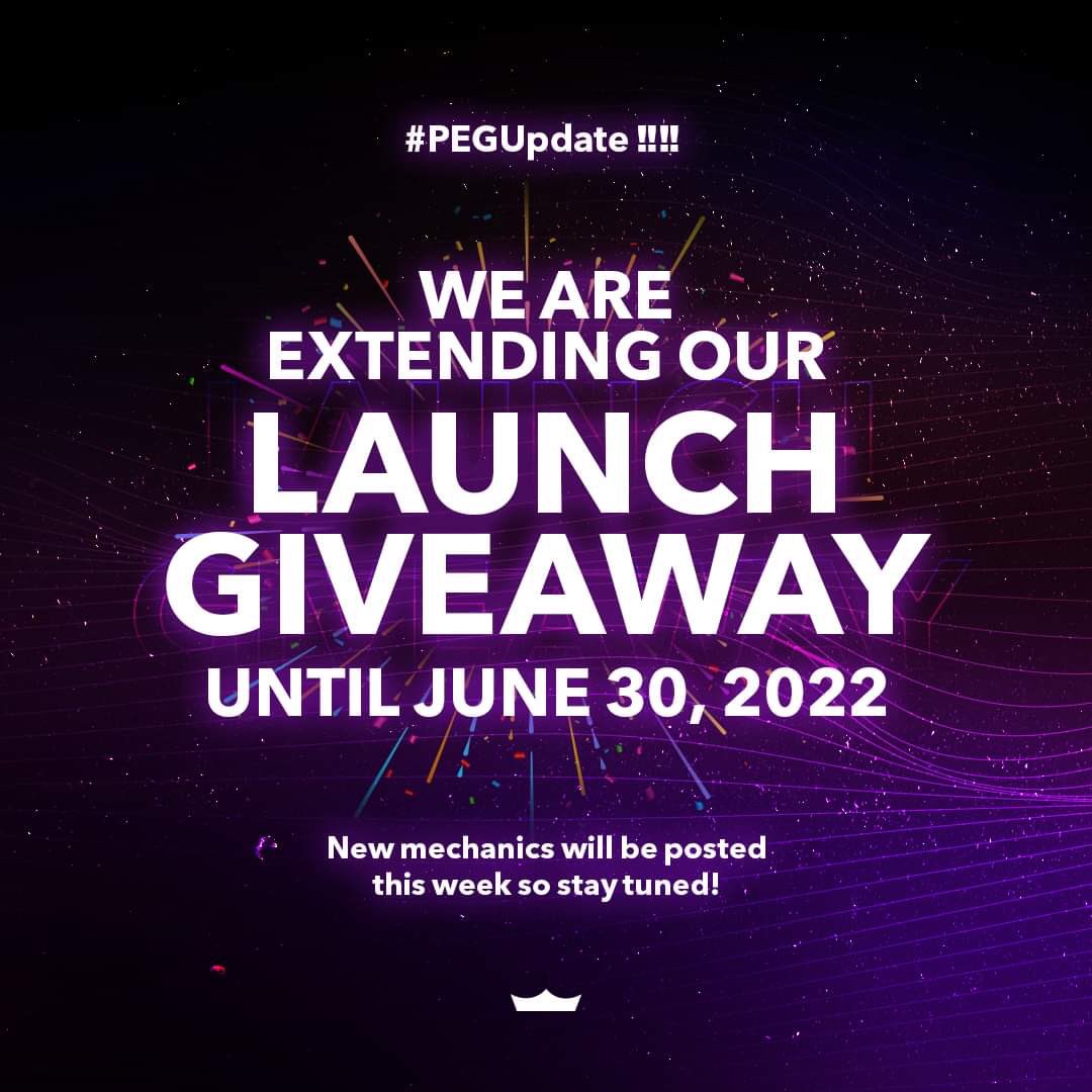 PEG_Official's tweet photo. Good News #ElitePlayers!

We are extending our LAUNCH GIVEAWAY until JUNE 30, 2022!

New mechanics will be posted so make sure to follow our social media accounts to get updated!

#PEGupdate #PEGofficial #PlayElite #Crypto #NFT https://t.co/IsPtbnpkRh