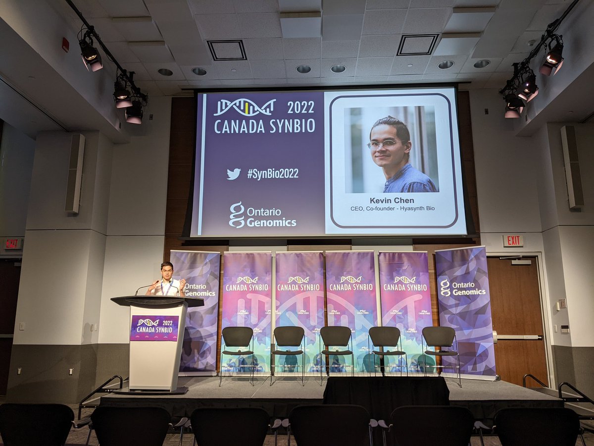 .<a href="/bkevinchen/">Kevin Chen</a> discussing the story of <a href="/HyasynthBio/">Hyasynth</a> Impressive 🇨🇦 company fermenting cannabinoids #SynBio2022 p.s. They're hiring!