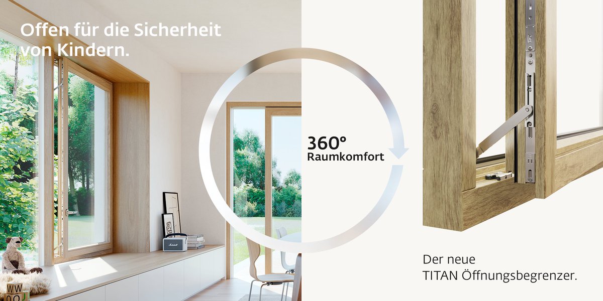 Das Drehöffnen von #Fenstern ist leicht und kraftsparend – selbst für Kinderhände. Deshalb haben wir zwei spezielle #TITAN #Öffnungsbegrenzer entwickelt, die die Drehöffnung auf maximal 89 mm einschränken. 
Hier können Sie mehr erfahren:   link.si/360gradoeffnun…