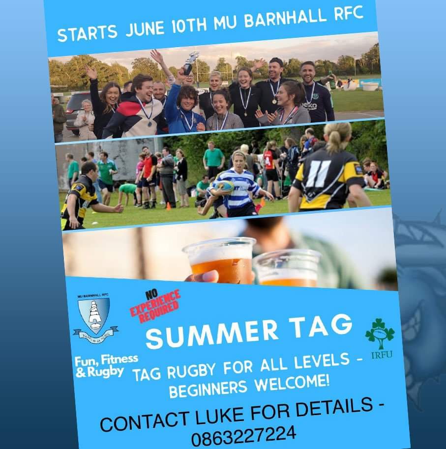 The Clock is Ticking... Tag is Back this summer! Registration now open: Leinsterrugby.ie/tag-rugby-regi… Contact Trish 087 056 6490 or Luke 086 322 7224 with any questions. We have BBQ & theme nights throughout the 9 weeks. No payment necessary before registration night 10th of June