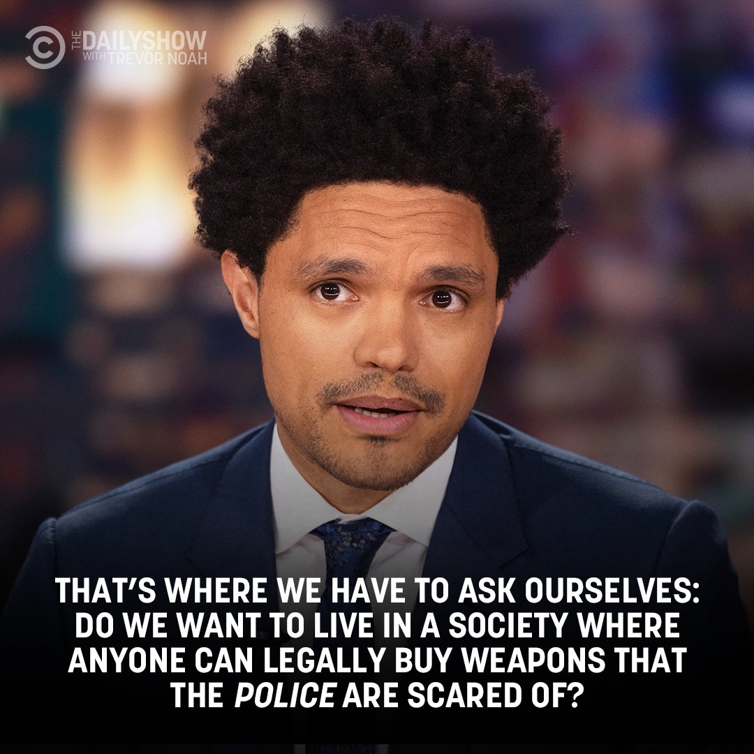 TheDailyShow's tweet photo. Trevor debunks conservatives' excuses for mass shootings: https://t.co/Kt97XYvyDq https://t.co/mLXm4kFtAC