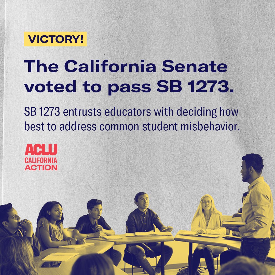 ACLU California Action (@aclu_calaction) on Twitter photo Thank you, <a href="/SteveBradford/">Steven Bradford</a>, for being a champion of education equity. Current law forces schools to criminalize students for typical misbehavior.
By restoring educator flexibility, schools can choose trauma-informed & health-based approaches proven to support youth. #SB1273 Thank you, <a href="/SteveBradford/">Steven Bradford</a>, for being a champion of education equity. Current law forces schools to criminalize students for typical misbehavior.
By restoring educator flexibility, schools can choose trauma-informed & health-based approaches proven to support youth. #SB1273