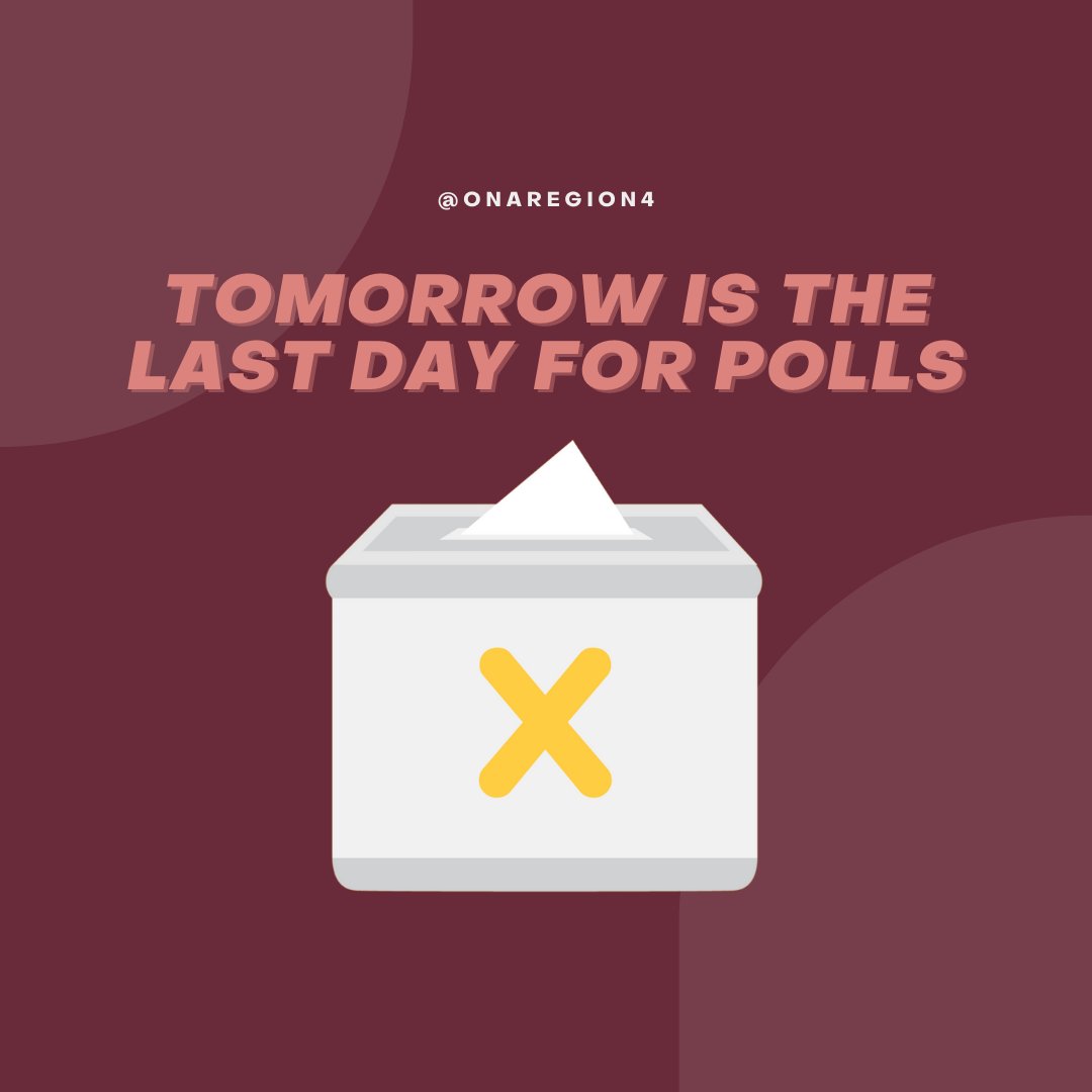The last day for polls is TOMORROW from 9am-9pm at your local polling stations. Go to elections.on.ca to find your polling station and check out ONA's platform comparison at ona.org/vote/ <a href="/ontarionurses/">Ontario Nurses' Association</a> #onpoli #nursesvote