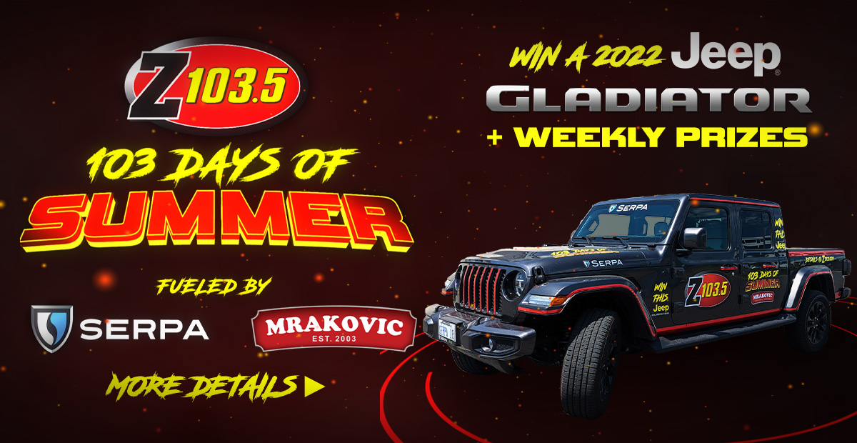 TonyMonaco's tweet photo. TONY MONACO: Need a new ride? Z1035 is giving you the chance to win a 2022 JEEP GLADIATOR powered by SERPA inside the #103DaysOfSummer. Listen for the TEXT WORD weekdays at 8am,1pm, 4pm and 8pm and weekends at 1pm and 6pm. https://t.co/uTFVVgDIyu https://t.co/1Wd3DtHkhc