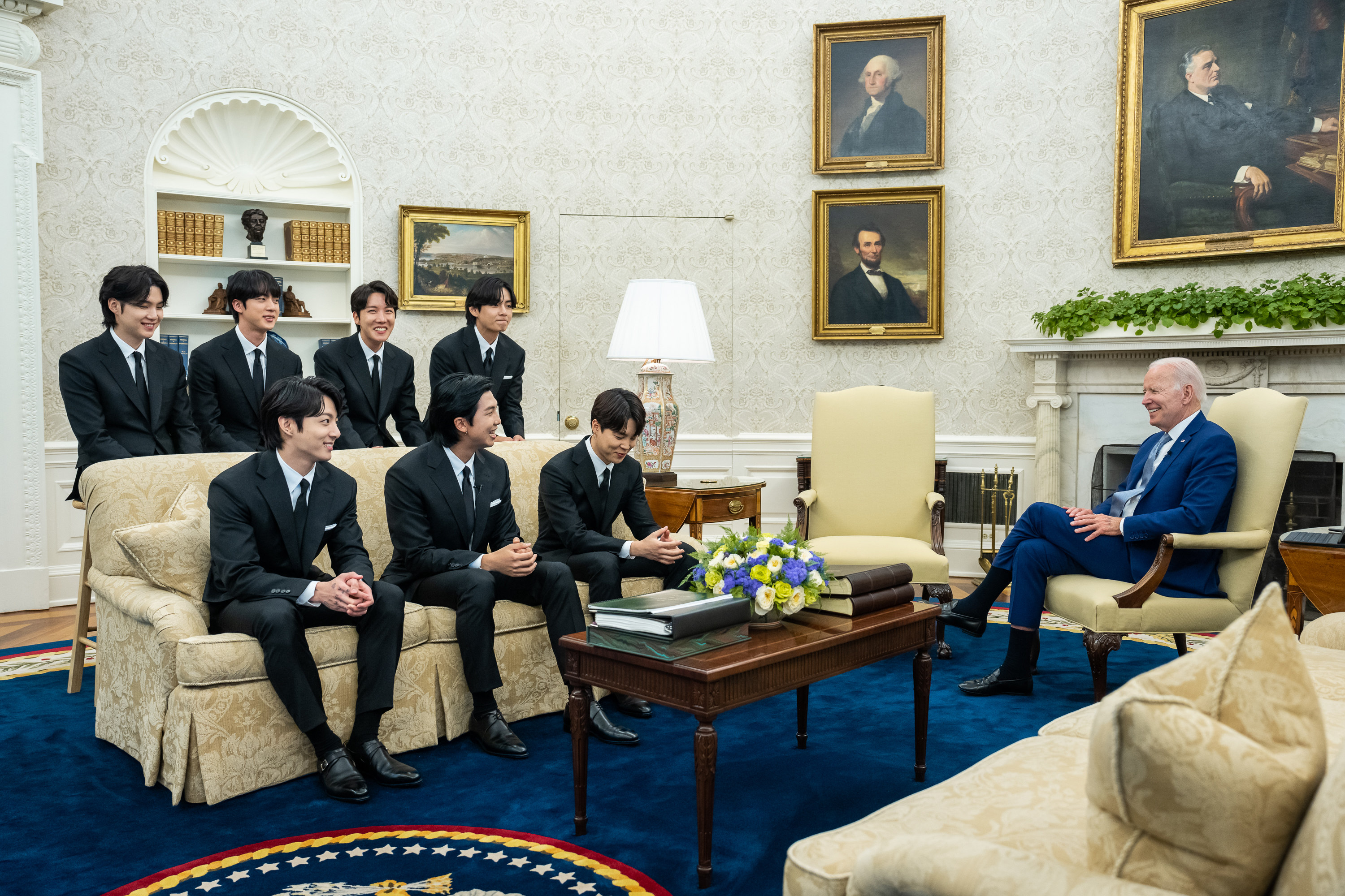 President Biden speaks with BTS in the Oval Office