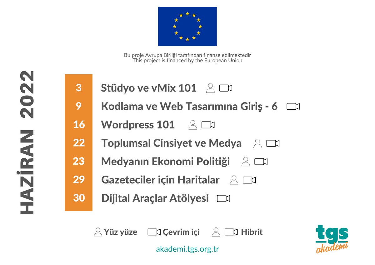 tgsakademi's tweet photo. 💥 TGS Akademi'de Haziran ayı dopdolu!

Posterdekilere ek olarak her hafta:
- Pazartesi 19:00 İngilizce Haber Analizi
- Salı 13:00 Podcast Atölyesi
- Çarşamba 19:15 İleri Düzey İngilizce

Detaylar ve kayıt için: https://t.co/I3fm6n1zZv https://t.co/mvyE0Yg3UO