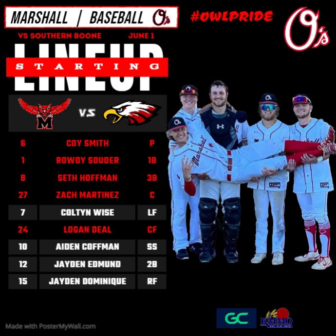 MHSOwlsBaseball's tweet photo. Lineup vs Southern Boone! https://t.co/gkPwH1AqCo