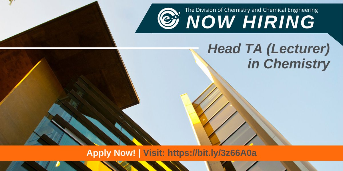 CaltechCCE's tweet photo. The Division of Chemistry and Chemical Engineering at the California Institute of Technology (@Caltech) invites applications for a position as Head TA (Lecturer) in Chemistry, beginning in October 2022. Anyone interested is encouraged to apply!
Learn more: https://t.co/NsVVVZx2Te https://t.co/yjjXleOsdi