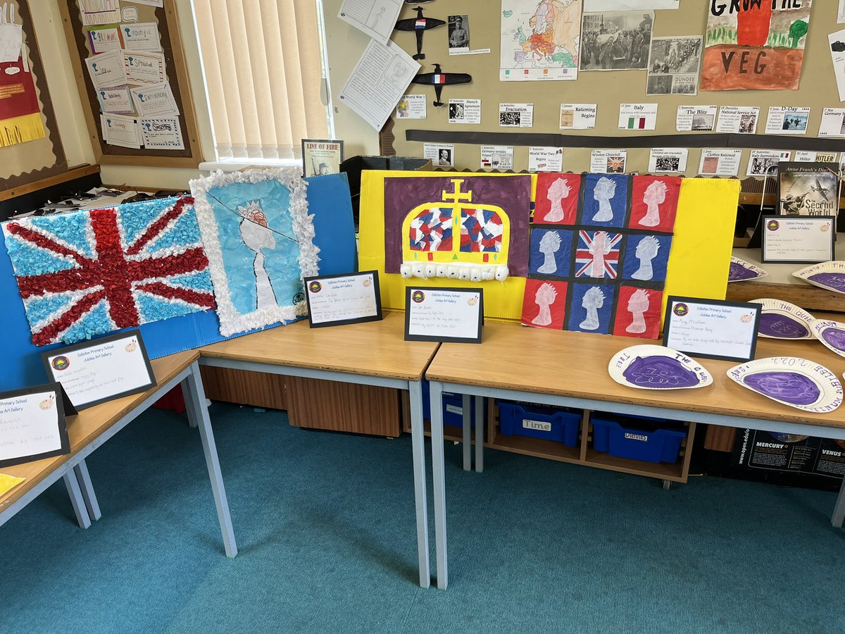 siobhan2906's tweet photo. I had such an amazing time at our Colliston P.S. Jubilee Garden Party today. The sun shone and it was just lovely to have families, staff and children all being together and having fun. The pupils created a brilliant gallery of their Jubilee work too #proudht https://t.co/wG8RUqTO7p