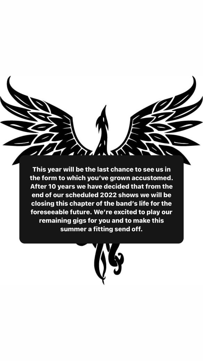 After 10 years we have decided that from the end of our scheduled 2022 shows we will be closing this chapter of the band’s life for the foreseeable future. We’re excited to play our remaining gigs for you and to make this summer a fitting send off