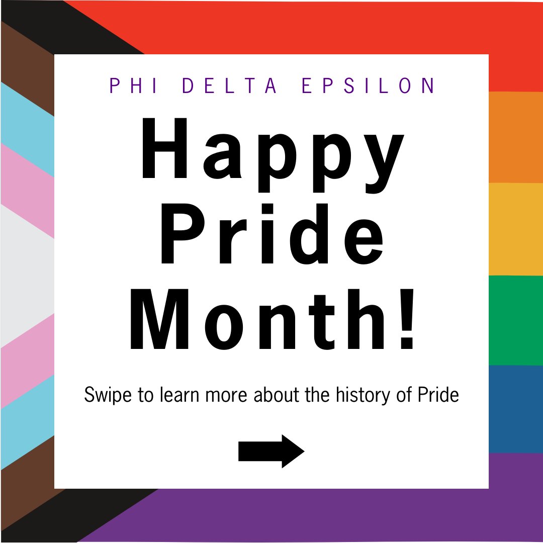 PhiDEFraternity's tweet image. Pride Month celebrates and promotes the self-affirmation, dignity, rights, and contributions of LGBTQAI+ individuals and the larger LGBTQAI+ community. Phi Delta Epsilon celebrates all of our members' identities. Check back throughout the month for more education!

#PhiDE #Pride