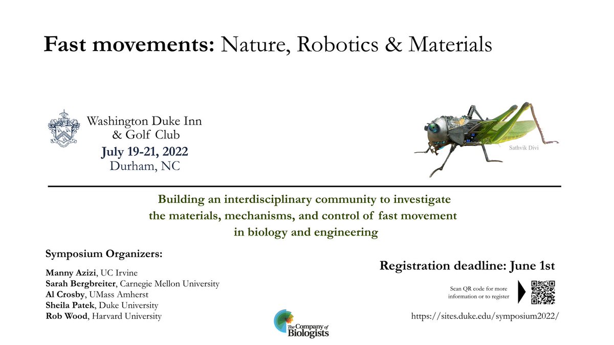 Last to register for a symposium bringing together biologists, material scientists and roboticist who are trying to understand the mechanics behind the fastest movements on the planet. Please join us!  sites.duke.edu/symposium2022/