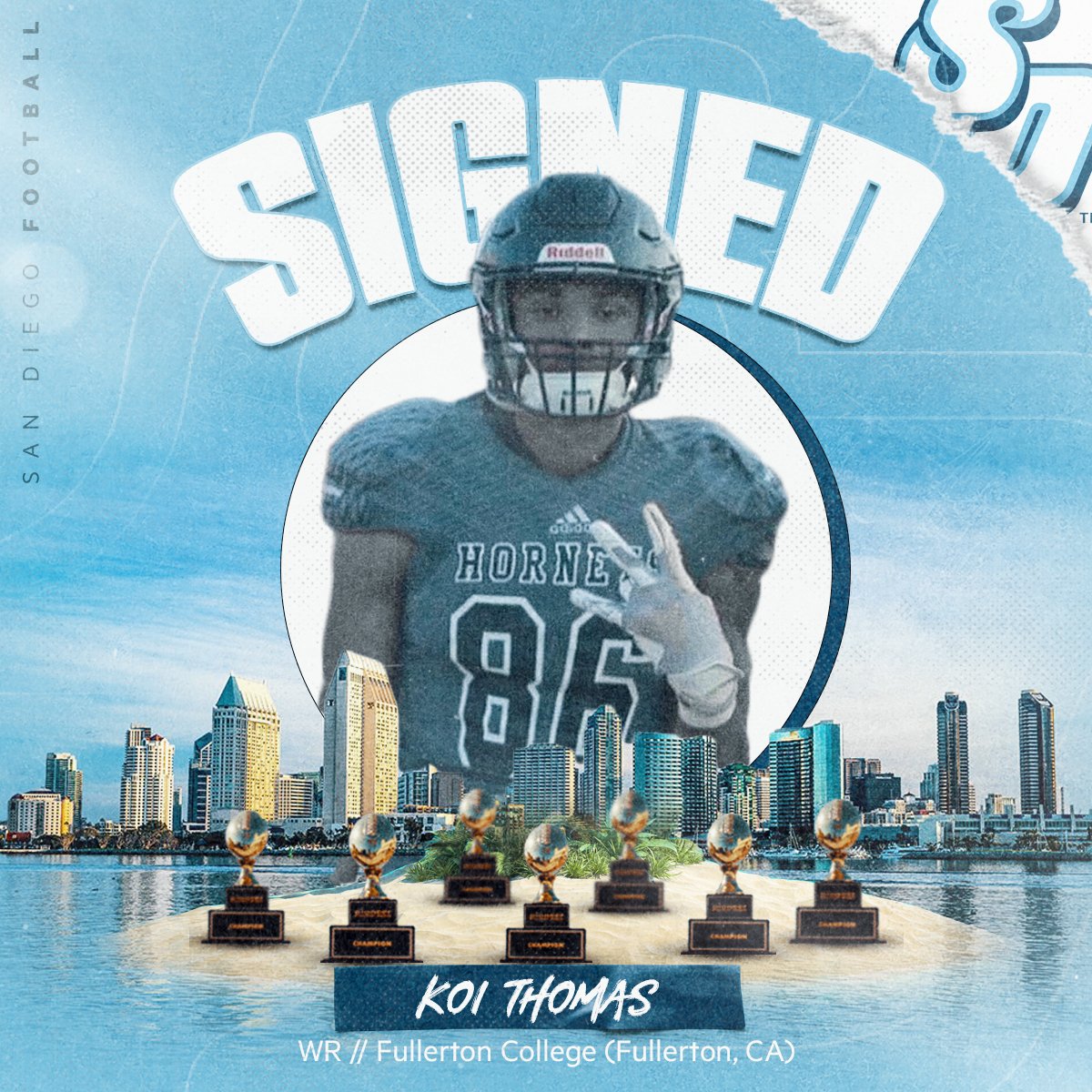 USDFootball's tweet photo. 𝟐𝟎𝟐𝟐 𝐒𝐢𝐠𝐧𝐢𝐧𝐠 𝐂𝐥𝐚𝐬𝐬 🏈

Koi Thomas | WR | Fullerton College

#GoToreros | @koijthomas https://t.co/OWs7G7XzAH