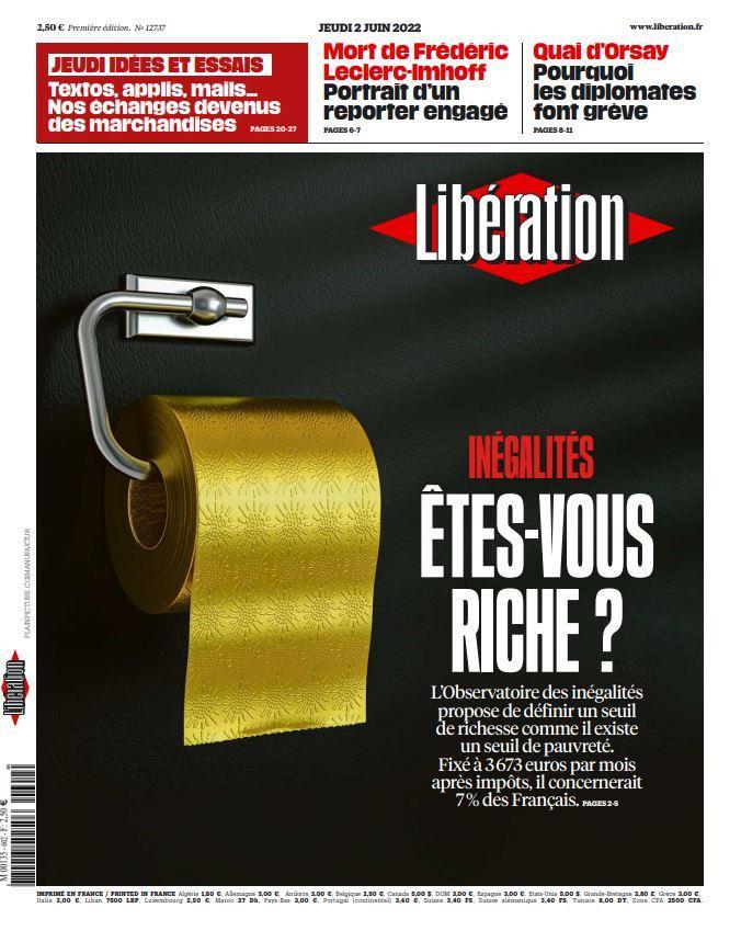 A la une de <a href="/libe/">Libération</a> ce jeudi : 

🧻💶 Inégalités : êtes-vous riche ? 

journal.liberation.fr
#richesse