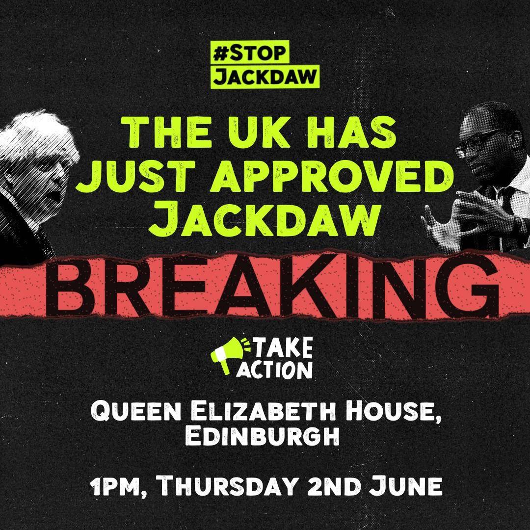 YFoES's tweet photo. The UK Government has just approved a new gas field owned by Shell 

Join us tomorrow outside the UK government building in Edinburgh to tell Shell and the UK government that we will #StopJackdaw and all new oil and gas! ❌

📍Queen Elizabeth House, Sibbald Walk, Edinburgh
⏰ 1PM https://t.co/K94ZUweELY