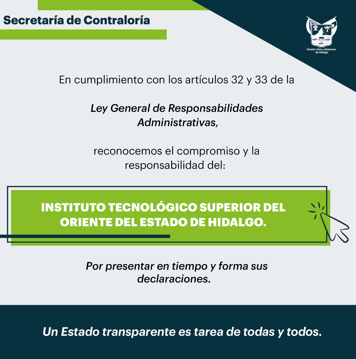 Contraloria_Hgo's tweet photo. Reconocemos al Instituto Tecnológico Superior del Oriente del Estado de Hidalgo por su compromiso, juntos trabajamos por un gobierno más transparente. https://t.co/un6p1sbHmj