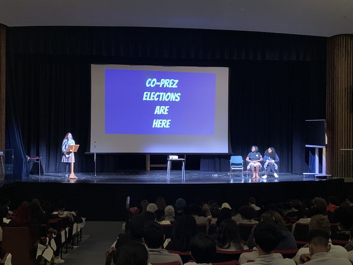 NotreDameOCSB's tweet photo. Next Years Co-Prez Speeches were a huge success today!! Student voting will be tomorrow in homeroom! All 3 candidates gave excellent, motivating and inspiring speeches!! #ThisisND #CoPrez #ocsb 🦅 https://t.co/nN1m1KJbu6
