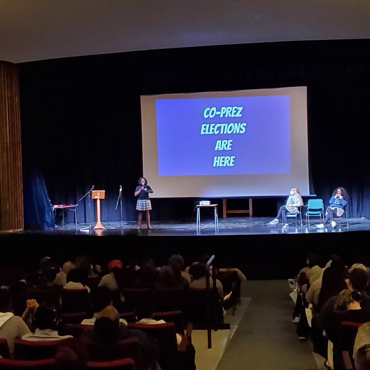 NotreDameOCSB's tweet photo. Next Years Co-Prez Speeches were a huge success today!! Student voting will be tomorrow in homeroom! All 3 candidates gave excellent, motivating and inspiring speeches!! #ThisisND #CoPrez #ocsb 🦅 https://t.co/nN1m1KJbu6