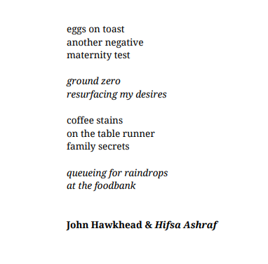 hifsays's tweet photo. Failed Haiku issue 78 is out! Happy to see my #haiku and two #tan-renga that I have written with the great @HawkheadJohn 

Thanks to Pippa @IpsaHerself and the editors of Failed Haiku. 

#micopoetry #poetry #tanrenga #haiku #senryu #food https://t.co/O9NsFkgW1H