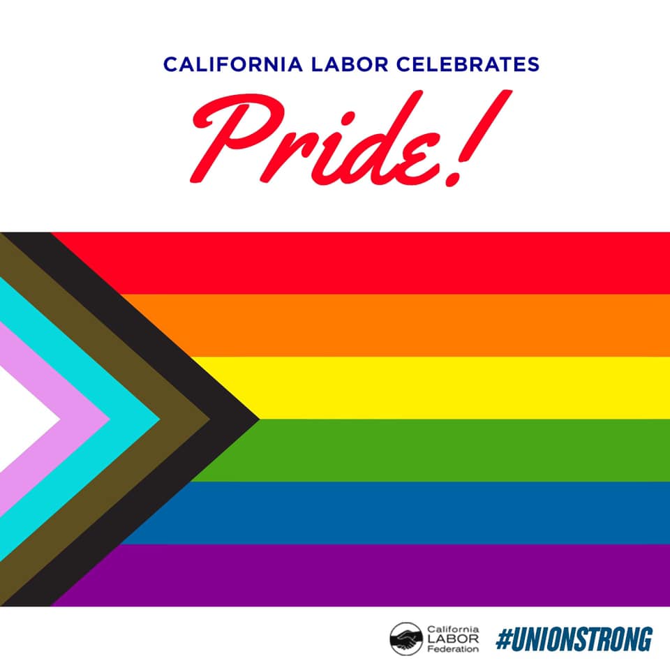 CaliforniaLabor's tweet photo. As we kick off LGBTQ+ Pride Month we celebrate the progress we’ve achieved, while redoubling our efforts to fight bigotry. We won't rest until ALL workers are free from discrimination and can be their authentic selves — in the workplace &amp; in our communities. #1u https://t.co/X9jcLemyVZ