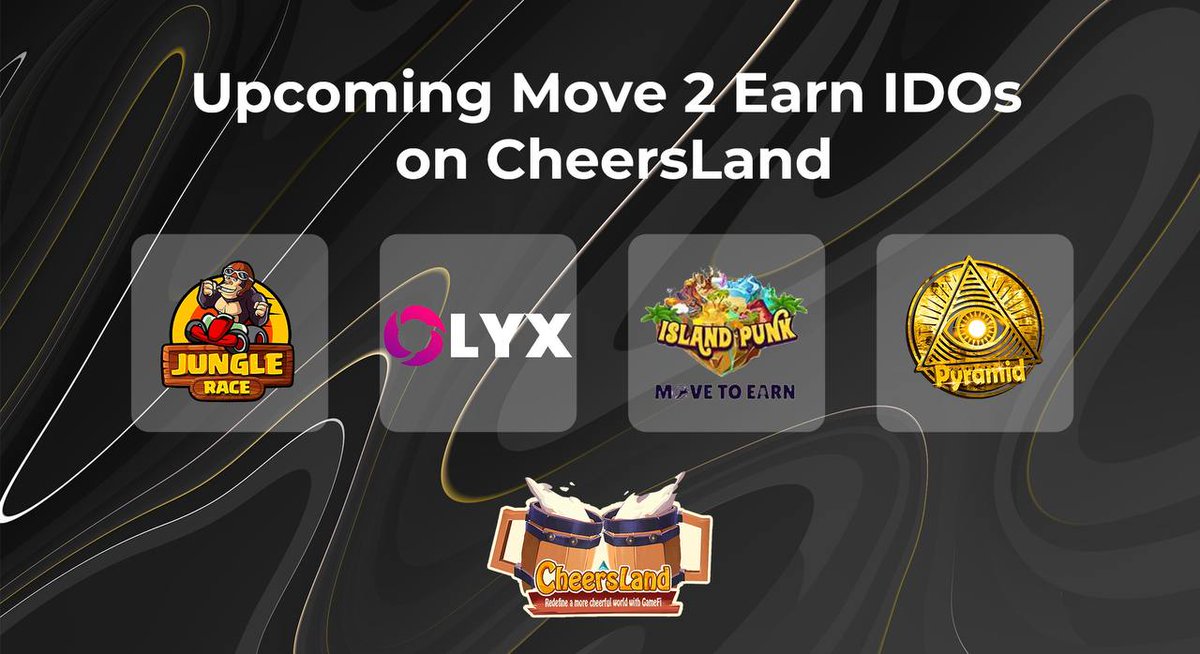 🚶🏻 We are welcoming Move2Earn IDOs to CheersLand!

📆 Dates will be announced in the coming days.

Prepare yourself to be part of the new trend!

@Pyramid_Eco 
@OLYX_world
<a href="/IslandpunkISP/">Noah-Go to Glory</a> 
@Junglerace_ 

#Move2Earn #metaverse #IDO #IGO