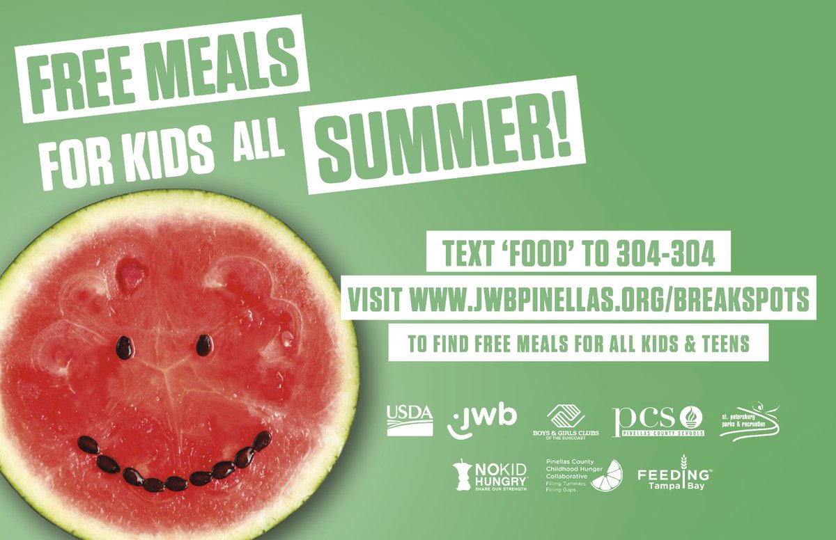 JWBPinellas's tweet photo. BreakSpot Grab &amp; Go Meals for Kids ensure children receive free, nutritious meals throughout the summer. BreakSpot meals are available until August 5th, Monday - Friday. Sites will be closed on July 4 for the holiday. 

For the #BreakSpot schedule, visit https://t.co/kFybOdXmbI. https://t.co/KyVAhCF2Do