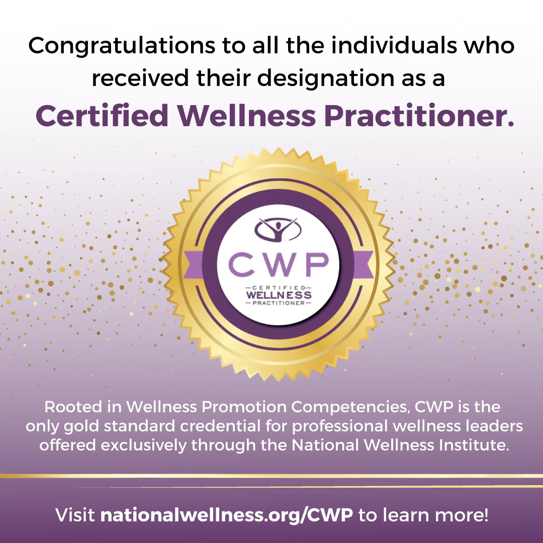 NatlWellnessInt's tweet photo. A BIG congratulations to all  who passed the recent 𝗖𝗲𝗿𝘁𝗶𝗳𝗶𝗲𝗱 𝗪𝗲𝗹𝗹𝗻𝗲𝘀𝘀 𝗣𝗿𝗮𝗰𝘁𝗶𝘁𝗶𝗼𝗻𝗲𝗿 (𝗖𝗪𝗣) examination and received their CWP designation today!

Visit https://t.co/6XafcNXnG6 to learn more and reserve your seat for the fall examination. https://t.co/hNXwgPQIDF