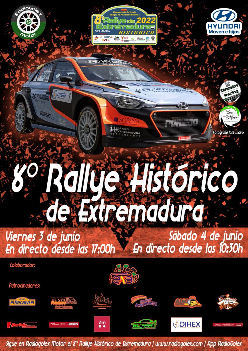 🏁 🟢🎙 RG MOTOR 

📆 Este viernes 3 y sábado 4 de junio llega a las ondas de Radiogolex Motor … 

El 8 𝐑𝐚𝐥𝐥𝐲𝐞 𝐇𝐢𝐬𝐭ó𝐫𝐢𝐜𝐨 𝐝𝐞 𝐄𝐱𝐭𝐫𝐞𝐦𝐚𝐝𝐮𝐫𝐚 

🔴 Toda la prueba en DIRECTO en Radiogolex Motor <a href="/FEDEXTREMEAUTO/">Fexa</a>