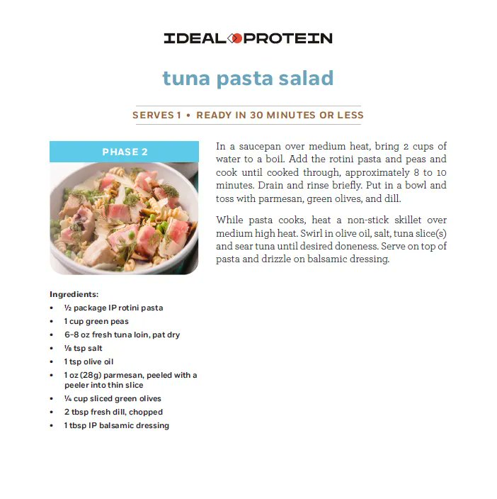 DoxaHealth's tweet photo. If you’re on Phase 2, this recipe is for you!

With IP rotini pasta, seared tuna, and plenty of flavor, this tuna pasta salad is the perfect weekend lunch. 

#IPRecipe #FoodieFriday #IPPhase2 https://t.co/bI0p9LPUCv