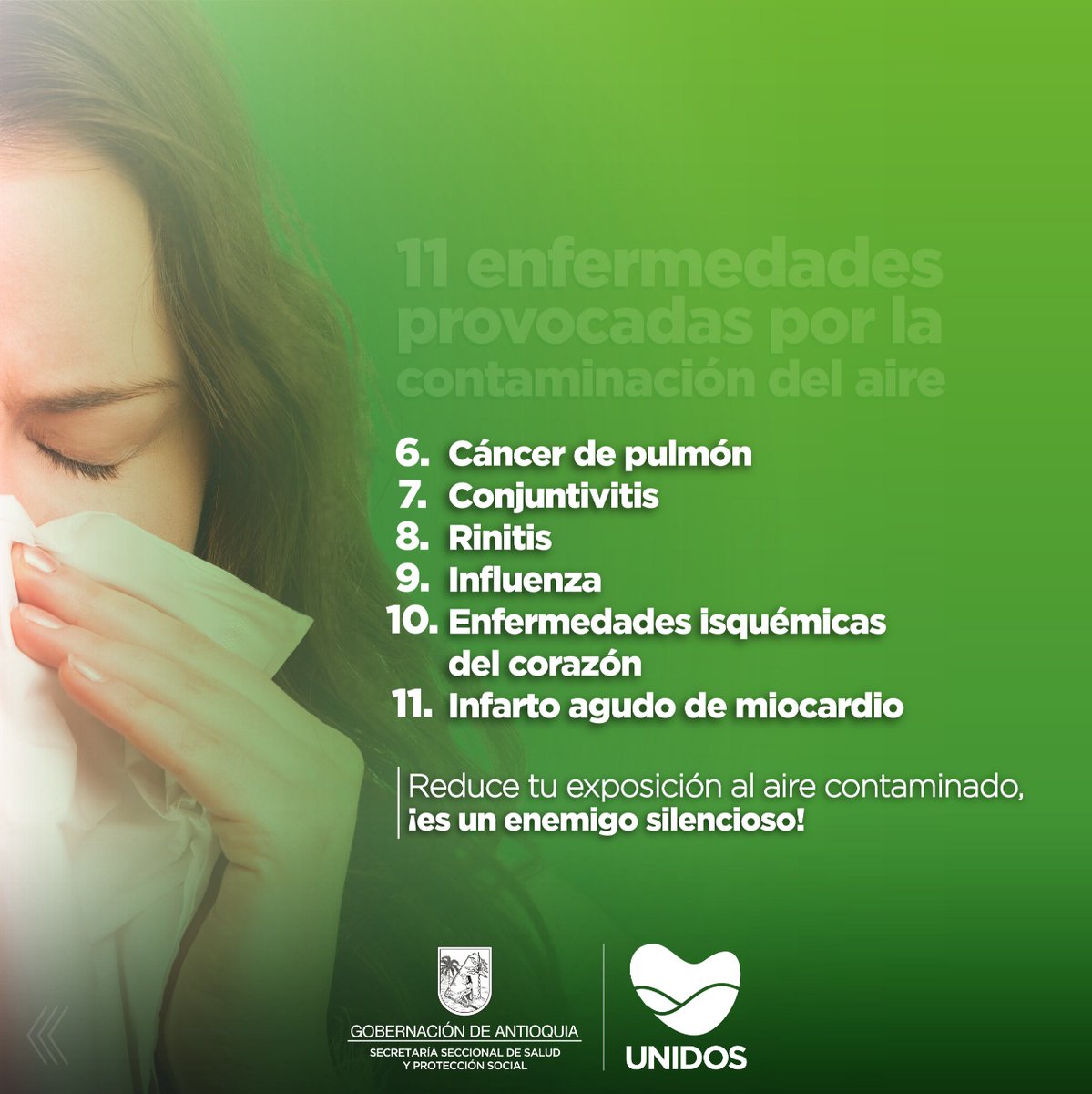 SaludAntioquia's tweet photo. 🙀 La contaminación del aire doméstico causa enfermedades no transmisibles, como accidentes cerebrovasculares, cardiopatías isquémicas, neumopatías obstructivas crónicas y cáncer de pulmón 🫁.
¡Cuidémonos, reduzcamos el uso de automotores, caminemos, usemos tapabocas!
#UNDOS 💚 https://t.co/lvQwfaRwP0