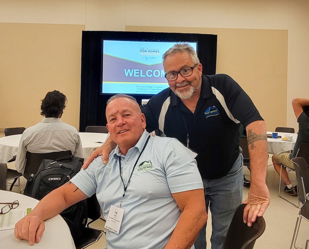 TruNRGSolutions's tweet photo. Tom and Chris, two of our Energy Advisors, are ready for opening remarks at The Clean Energy for Homes Conference &amp; Trade Show in Saratoga Springs!

Looking forward to an enlightening conference hosted by BPA and NYSERDA! 🏠 https://t.co/QGc6qvRrq2