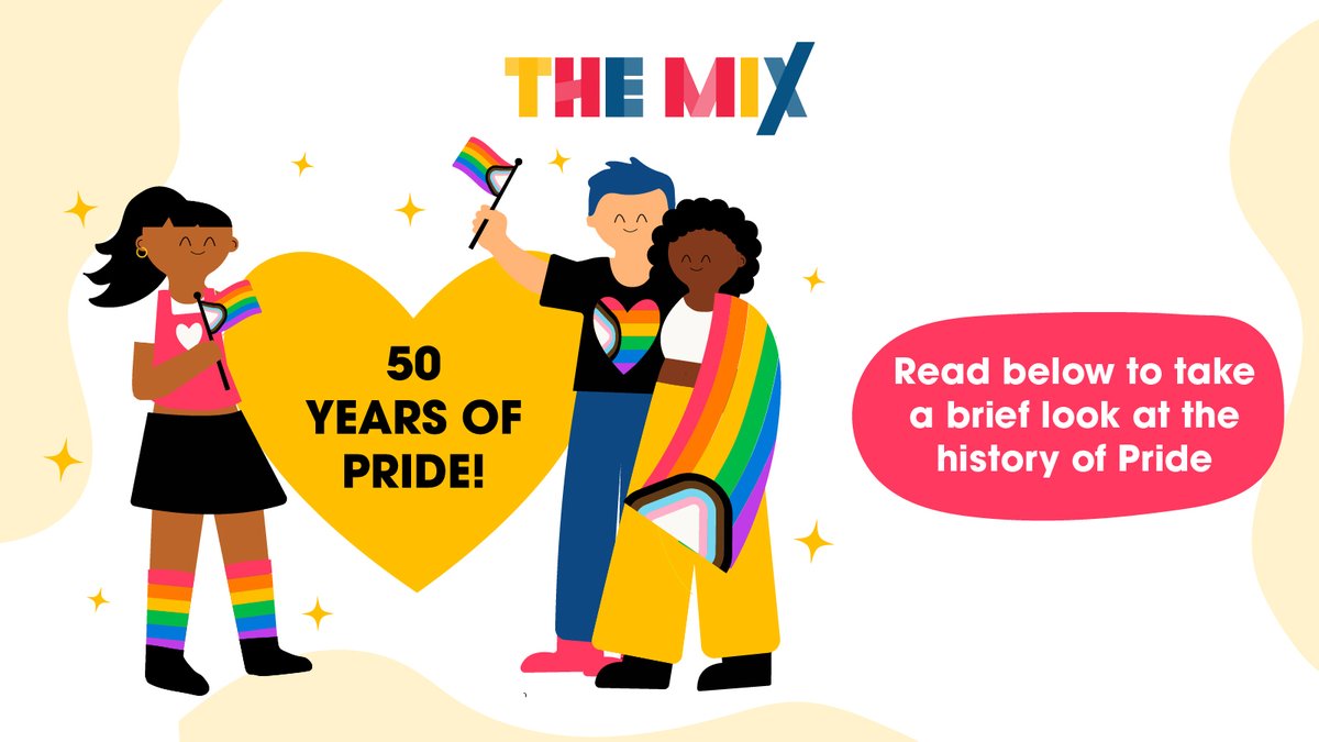 TheMixUK's tweet photo. Happy #Pride month! 🏳️‍🌈   

This year it’s the 50th anniversary, so we’re looking at the history of Pride and the flag! 

There's been lots of progress in #LGBTQIA+ rights over the past few years, but we know there is still a long way to go to fight for equality for all. [1/6] https://t.co/HiHIJYxII8