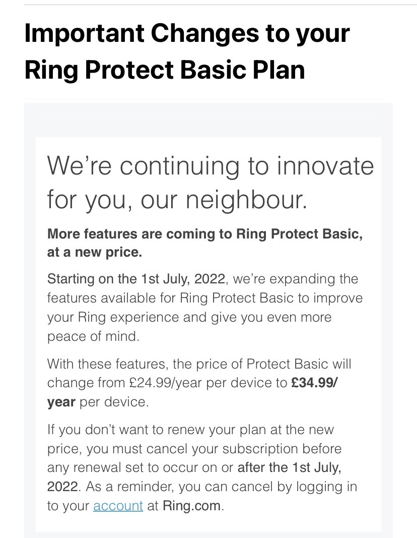 So #ringdoorbell thinks a price increase from £24.99 to £34.99 is justifiable? #ringturpin