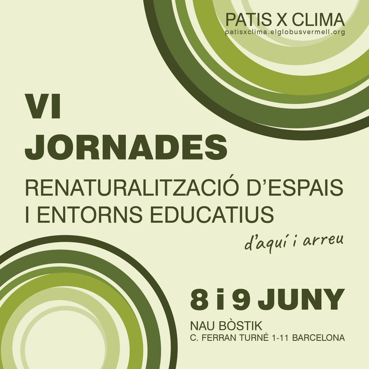 Tornen les Jornades "Renaturalització d'espais i entorns educatius".
Dimecres 8 i dijous 9 de juny a la @Naubostik 
Inscripcions obertes!
+info: patisxclima.elglobusvermell.org/noticies/8-i-9…