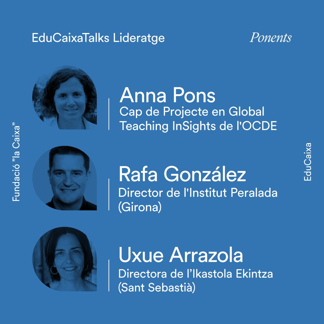 EduCaixa_CAT's tweet image. Dimecres que vinent 8 de juny, a les 18.30 h, celebrem el #EduCaixaTalksLideratge. Una formació per a docents i equips directius que busca reflexionar sobre l'impacte del lideratge en les cultures de centre col·laboratives.

educaixa.org/ca/-/liderazgo…

#CreureÉsCrear