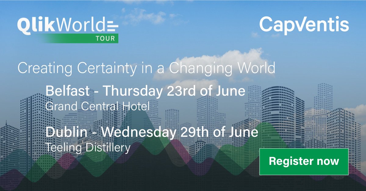 Save the date 🗓️
We are thrilled to announce that we will be hosting not one but two QlikWorld events for #QlikWorld Tour 2022 
Join us in Belfast on June 23rd or in Dublin on June 29th 

Register now!
Belfast: loom.ly/3akTZ-Y
Dublin: loom.ly/kqPcXeY