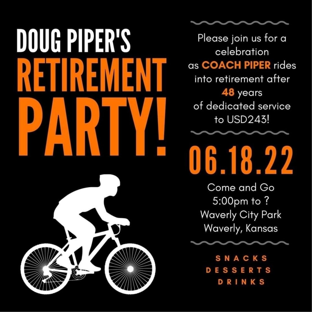 Waverly_Schools's tweet photo. Help celebrate Mr. Piper's 48 years in education, as he rides off into retirement! Waverly City Park, 06/18/22, 5pm-?
#itsagreatdaytobeabulldog https://t.co/mhYTUTdFYF